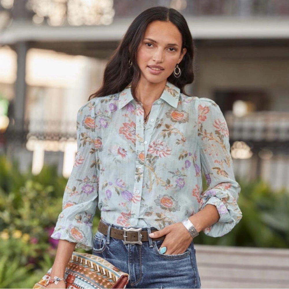 Sundance Cecile Floral Print Button Up Blouse & Tank Set Size MP